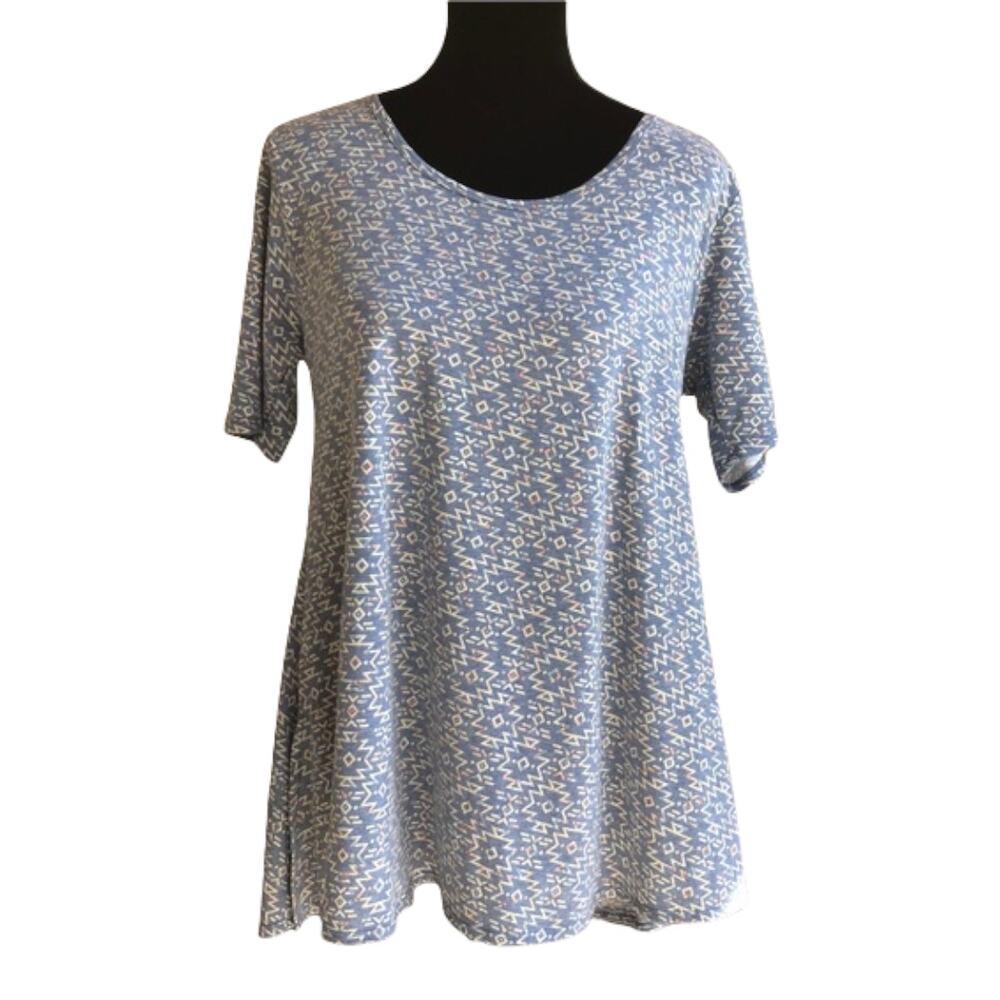 LuLaRoe Womens Top‎ Sz Small Perfect T Blue Tan Tribal Aztec Southwest Print NEW